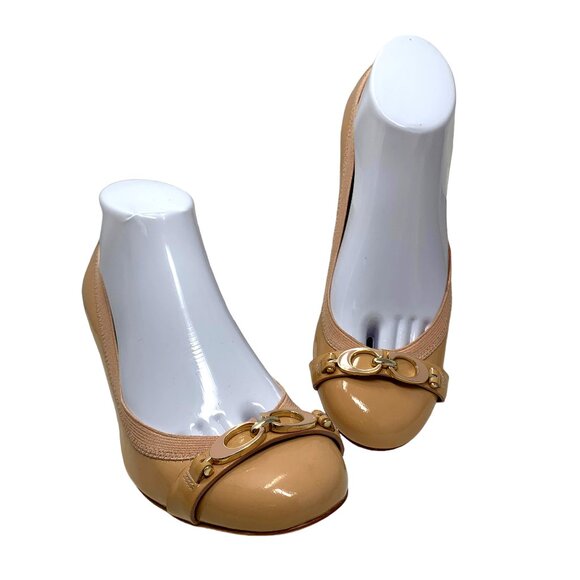 NEW  Coach Tandy Nude Patent Leather Horse Bit Block‎ Heel Pumps - Picture 1 of 11